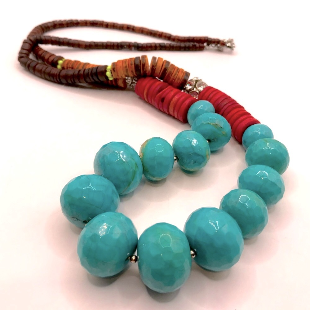 LOFT Large Faux Turquoise Faceted Beads Statement Necklace